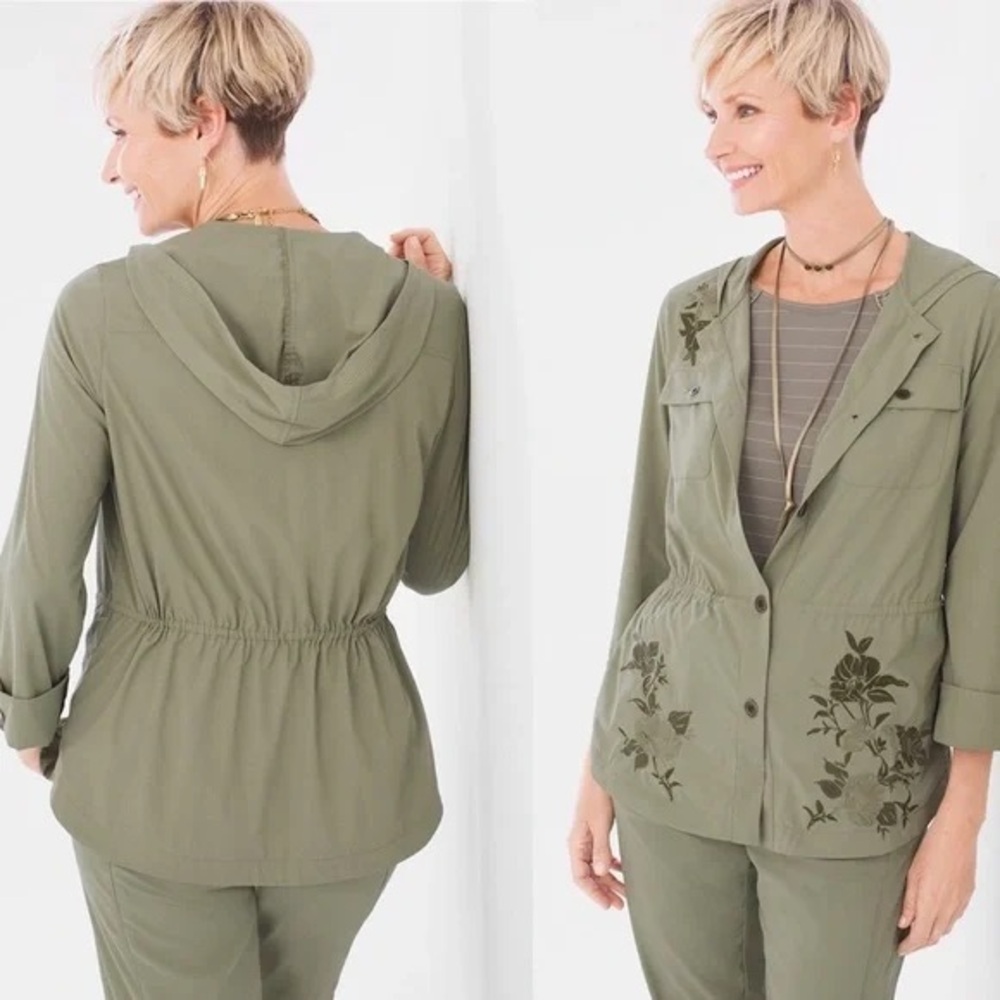 NWT SET Chicos Zenergy Neema Embroidered Utility Jacket and pants set